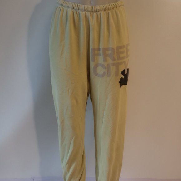 freecity Pants - Womens Free City Pale Yellow Gray Jogger Sweatpants S *